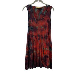 Pure Intent Handmade Tie Dyed Burgundy Red Blue Tunic Dress Sleeveless USA Made